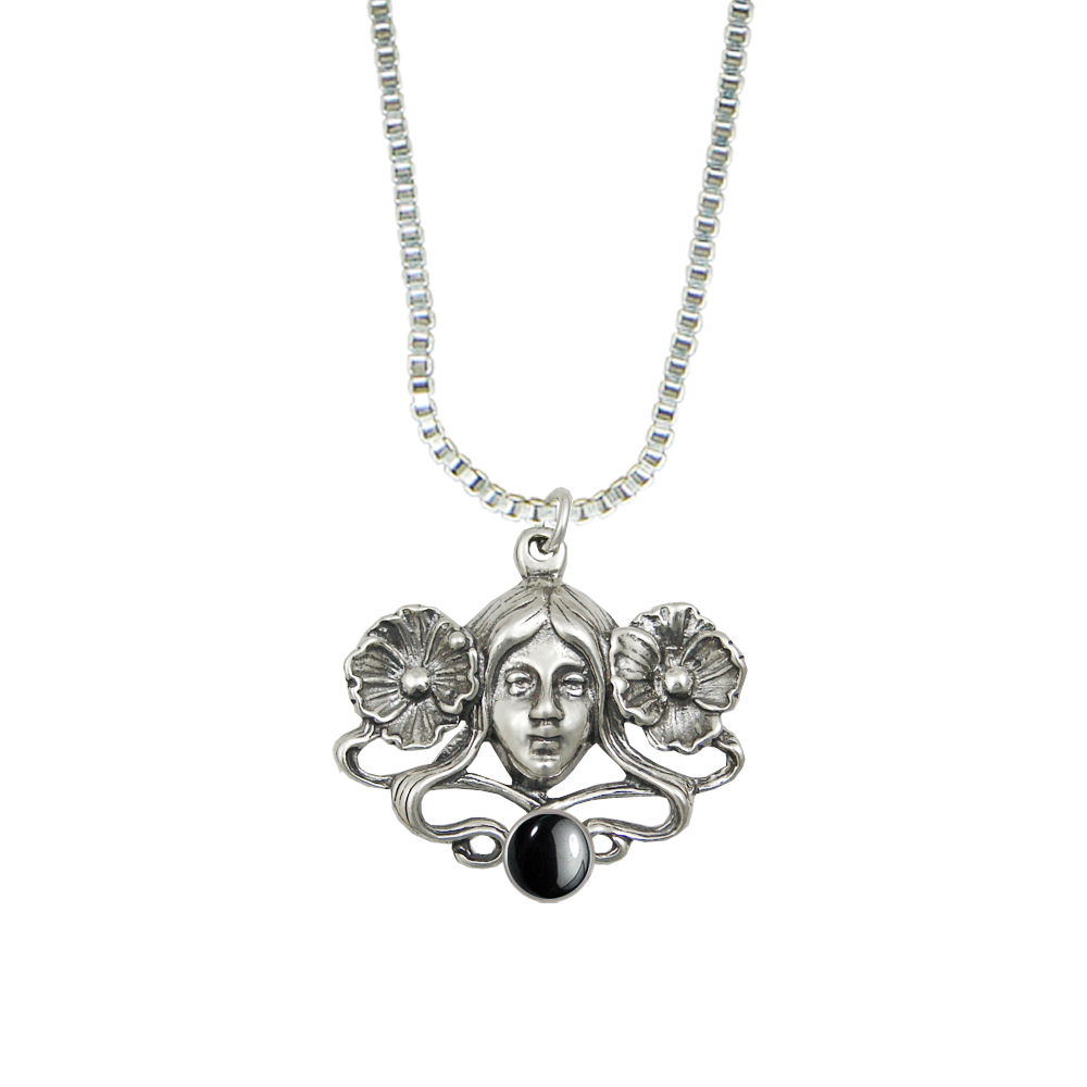 Sterling Silver Woman Maiden of the Garden Pendant With Hematite